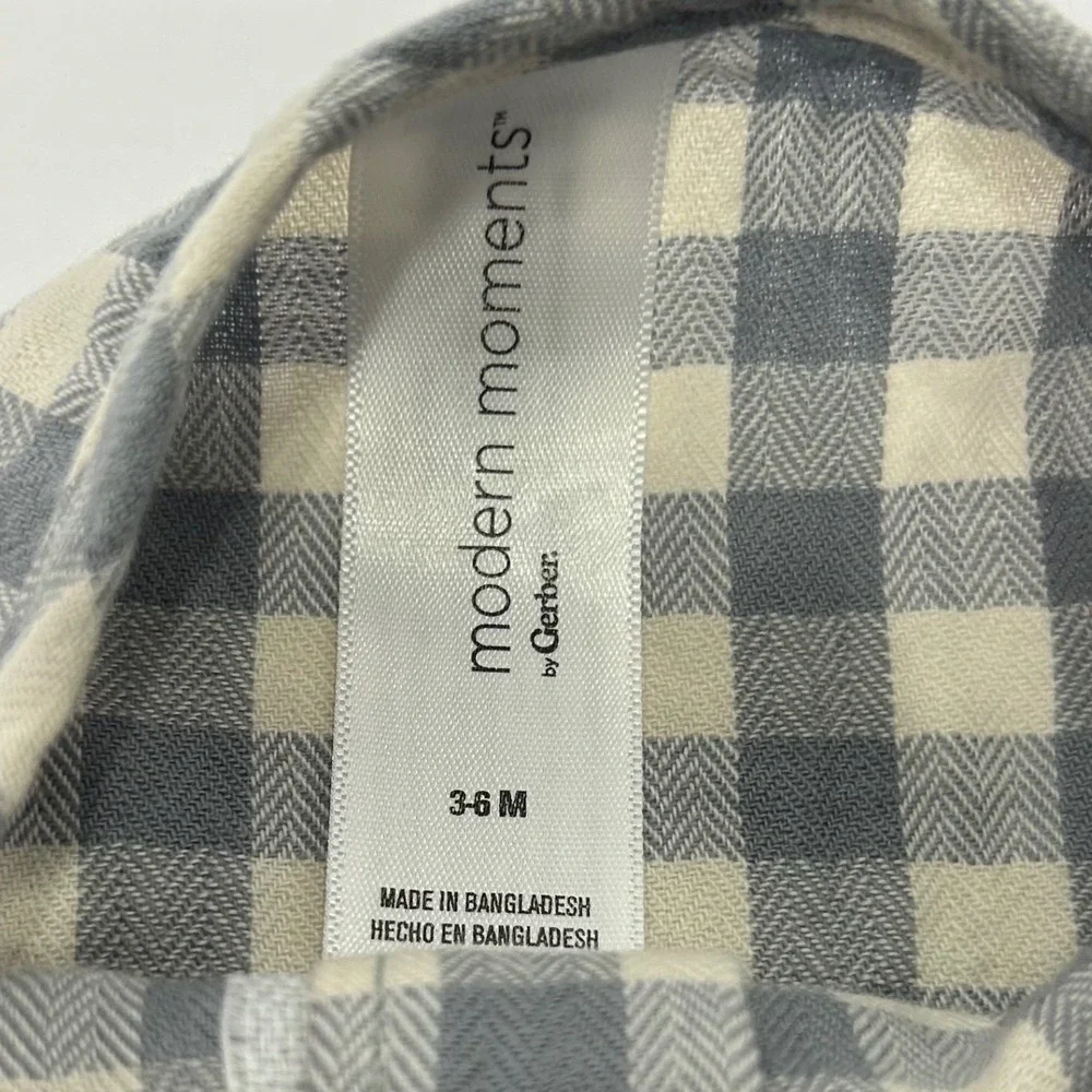 Modern Moments by‎ Gerber Baby Gingham Henley Bodysuit Gray White 3-6M New